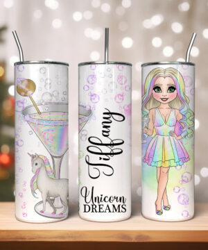 Personalised Lady Unicorn Dreams Cocktail Tumbler