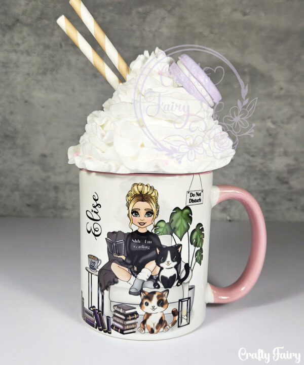 personalised book & cat lover mug gift for lady