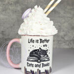 personalised book & cat lover mug gift for lady
