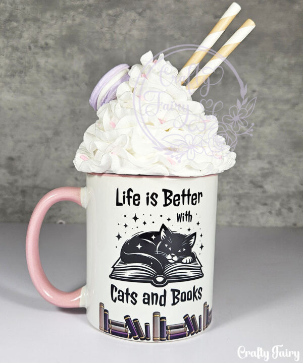 personalised book & cat lover mug gift for lady