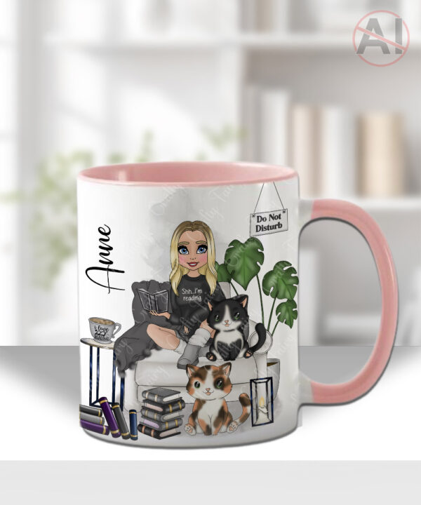 personalised book & cat lover mug gift for lady