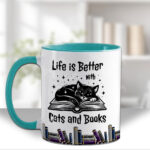 personalised book & cat lover mug gift for lady