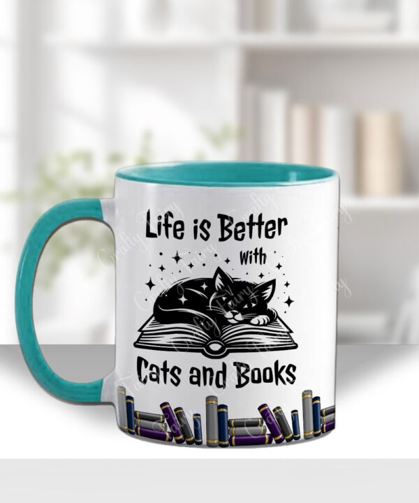 personalised book & cat lover mug gift for lady