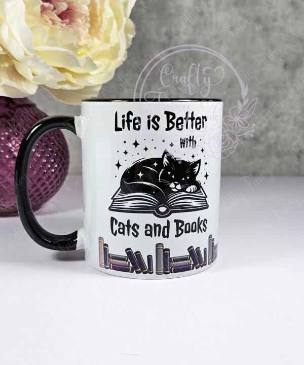 personalised book & cat lover mug gift for lady