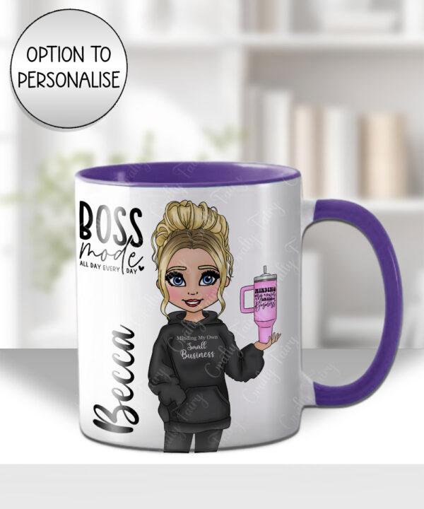 personalised minding my own small business lady in black mug gift