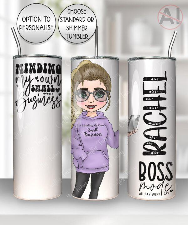 personalised minding my own small business lady in black 20oz tumbler