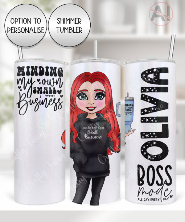 personalised minding my own small business lady in black 20oz tumbler