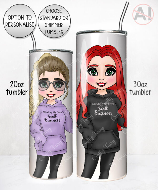personalised minding my own small business lady in black 20oz tumbler
