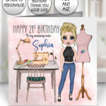 personalised birthday card for sewist seamstress lady