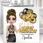 personalised birthday card for lady in leopard print top & skirt