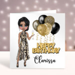Personalised Birthday Card for Lady in Leopard Print Dress