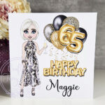 personalised birthday card for lady in leopard print dress