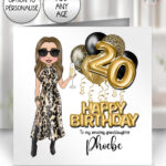personalised birthday card for lady in leopard print dress
