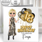 personalised birthday card for lady in leopard print dress