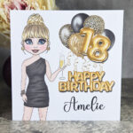 Personalised Birthday Card for Lady in Black Mini Dress V2