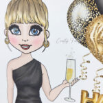 personalised birthday card for lady in black mini dress v2