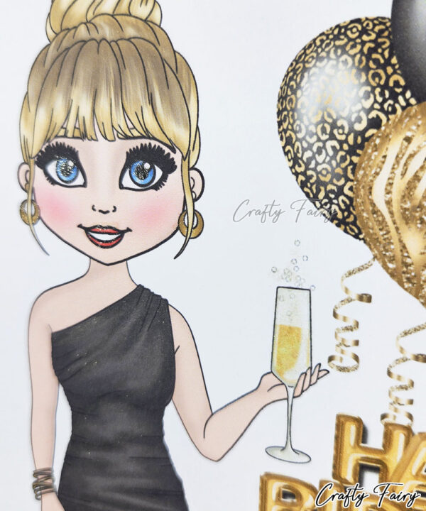 personalised birthday card for lady in black mini dress v2