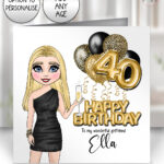 personalised birthday card for lady in black mini dress