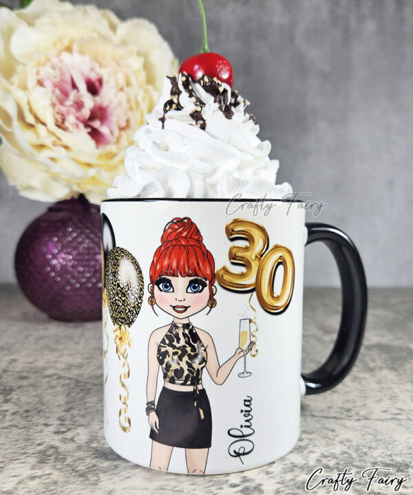 Personalised Birthday Mug Gift for Lady in Leopard Print Top & Skirt