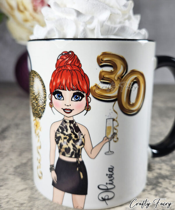 Personalised Birthday Mug Gift for Lady in Leopard Print Top & Skirt