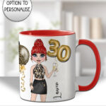 personalised birthday mug gift for lady in leopard print top & skirt