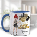 personalised birthday mug gift for lady in leopard print top & skirt