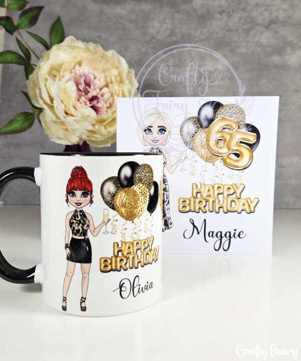 personalised birthday mug gift for lady in leopard print top & skirt