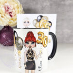 personalised birthday mug gift for lady in leopard print top & skirt