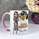personalised birthday mug gift for lady in leopard print dress