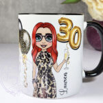 personalised birthday mug gift for lady in leopard print dress