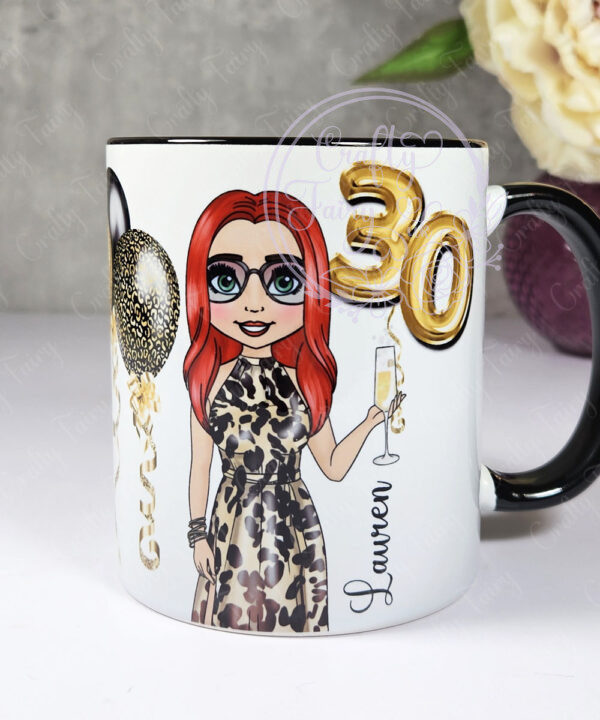 personalised birthday mug gift for lady in leopard print dress