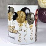 personalised birthday mug gift for lady in leopard print dress