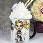 personalised birthday mug gift for lady in leopard print dress