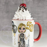 personalised birthday mug gift for lady in leopard print dress