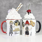 personalised birthday mug gift for lady in leopard print dress