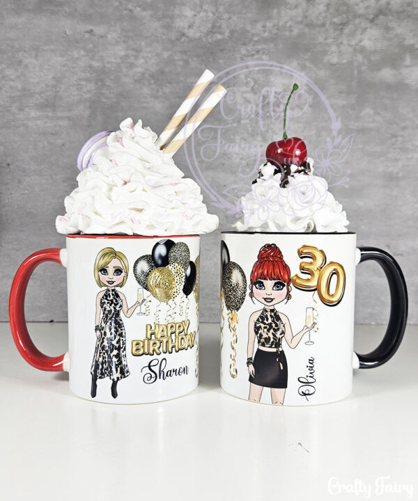 personalised birthday mug gift for lady in leopard print dress