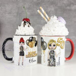 personalised birthday mug gift for lady in leopard print dress