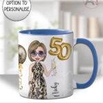 personalised birthday mug gift for lady in leopard print dress