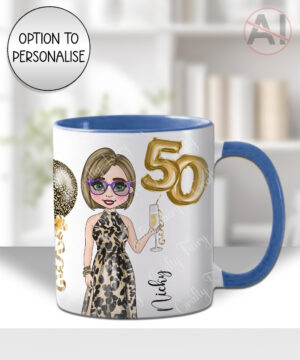 personalised birthday mug gift for lady in leopard print dress
