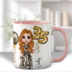 personalised birthday mug gift for lady in leopard print dress