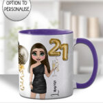 personalised birthday mug gift for lady in black mini dress