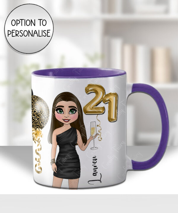 personalised birthday mug gift for lady in black mini dress