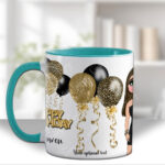 personalised birthday mug gift for lady in black mini dress