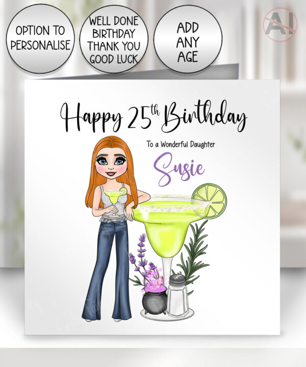 personalised midnight margaritas cocktail birthday card for lady