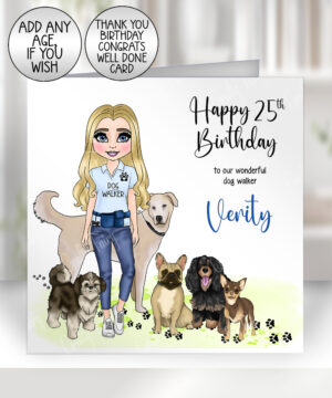 personalised pet sitter lady birthday card
