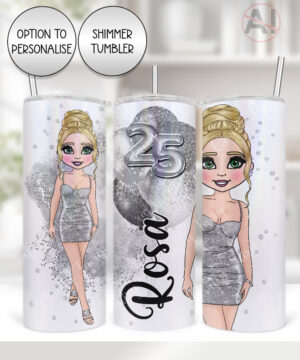 personalised lady in silver party mini dress 20oz birthday tumbler
