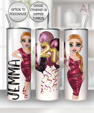personalised lady in deep red burgundy dress birthday straight tumbler gift