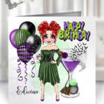 personalised witches heart cocktail lady birthday card v2