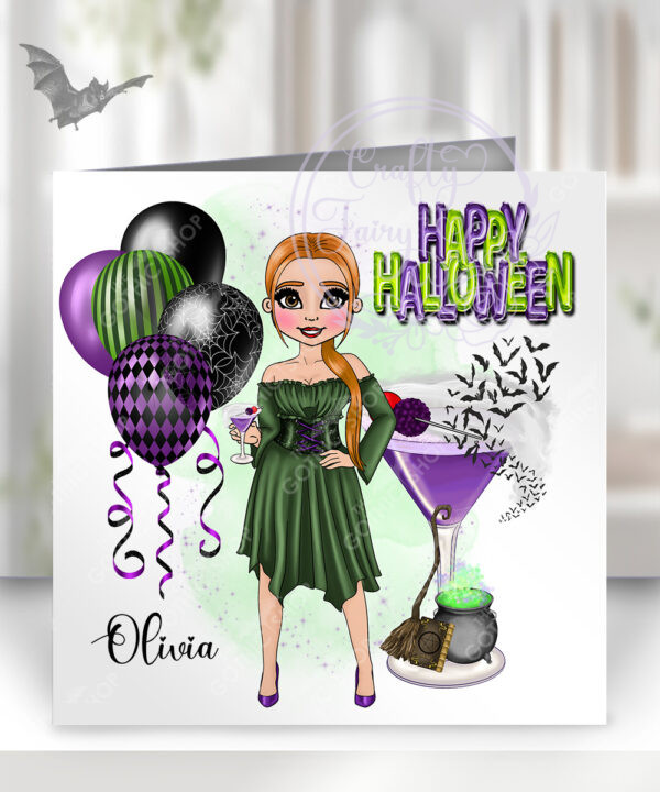 personalised witches heart cocktail lady birthday card v2