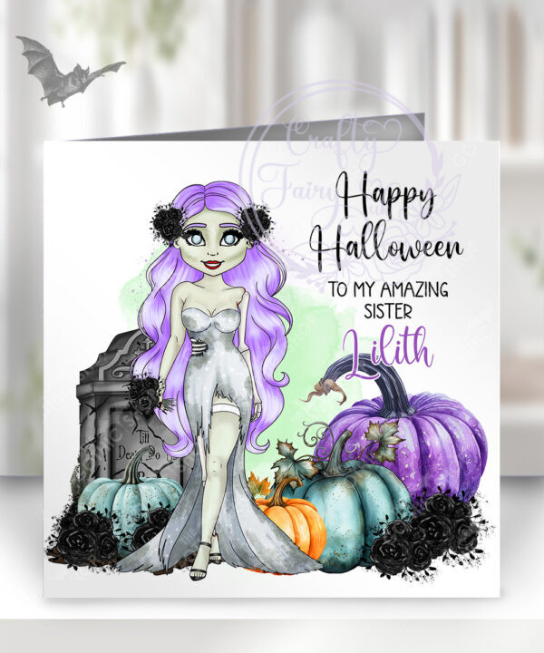 personalised zombie bride lady happy halloween card